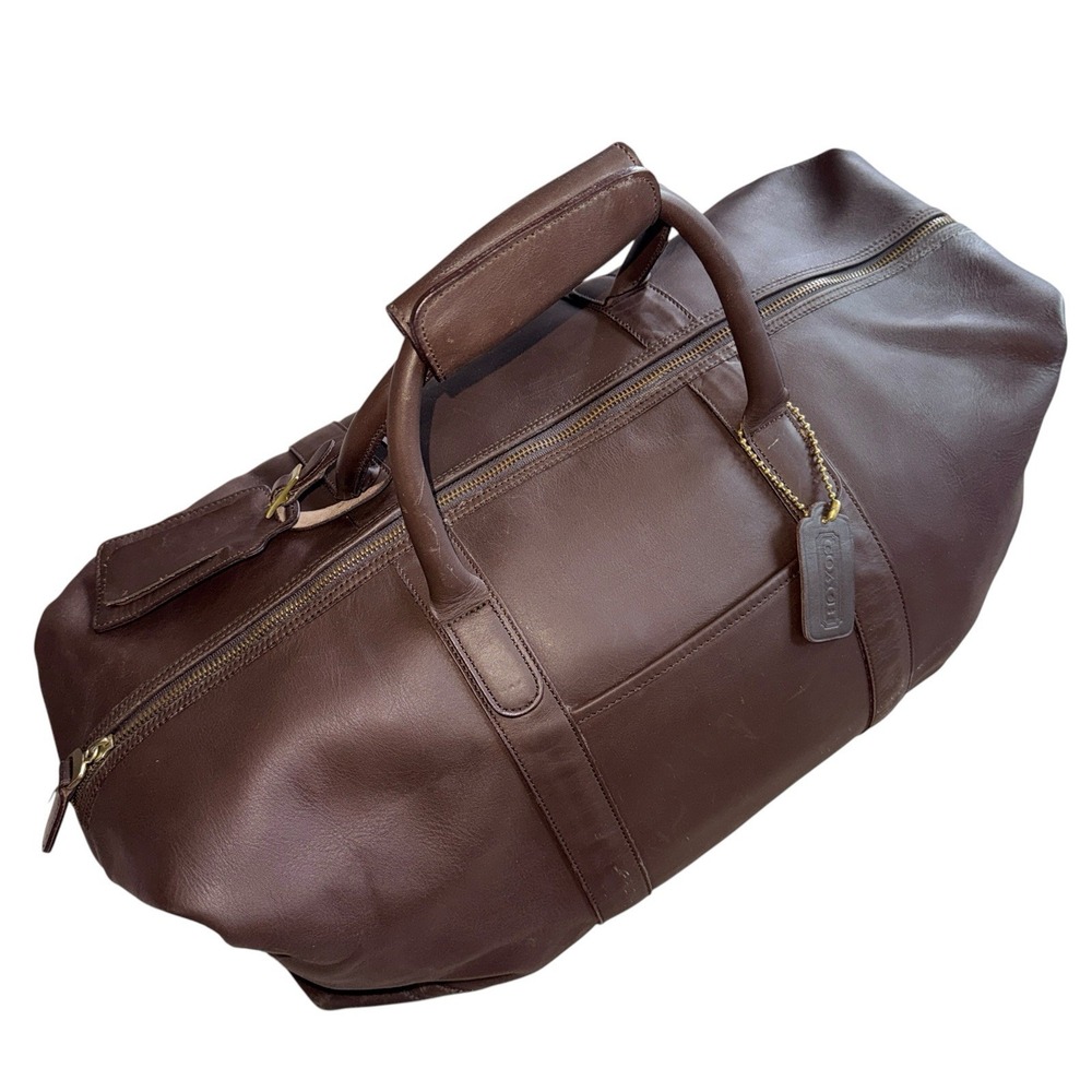 Vintage Coach Chocolate Brown Leather Cabin Weekender Duffel Travel Shoulder Bag